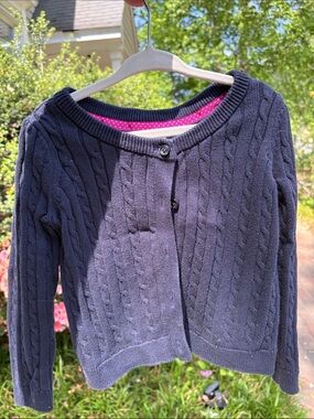 Gymboree Navy Cable-Knit Cardigan with Pink Polka-Dot Lining